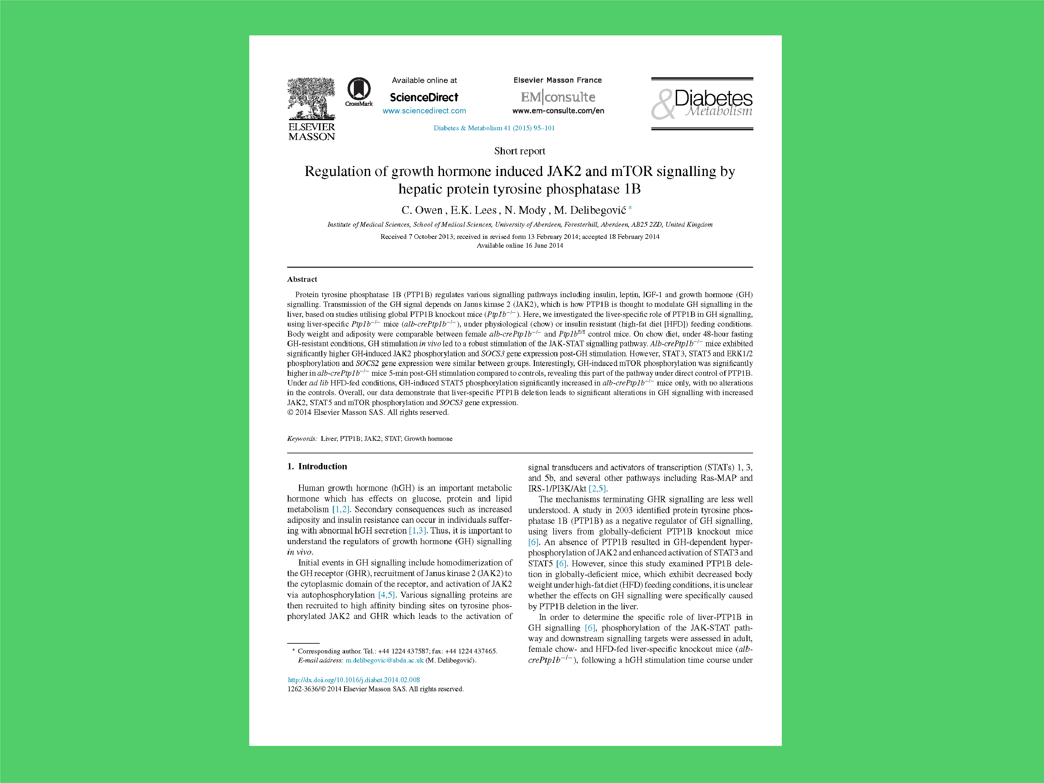 Regulation of growth hormone induced JAK2 and mTOR signalling by hepatic protein