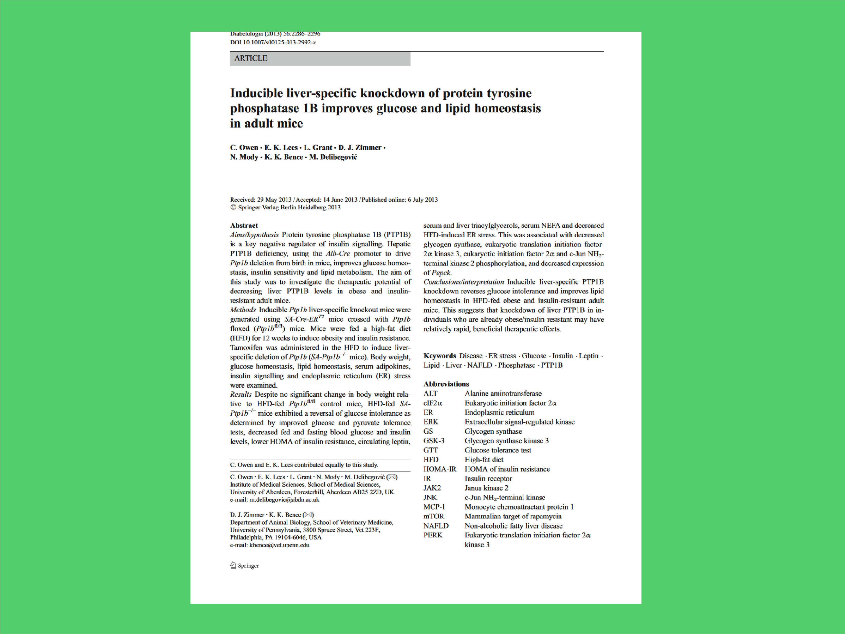 Inducible liver-specific knockdown of protein tyrosine phosphatase 1B improves glucose and lipid homeostasis in adult mice